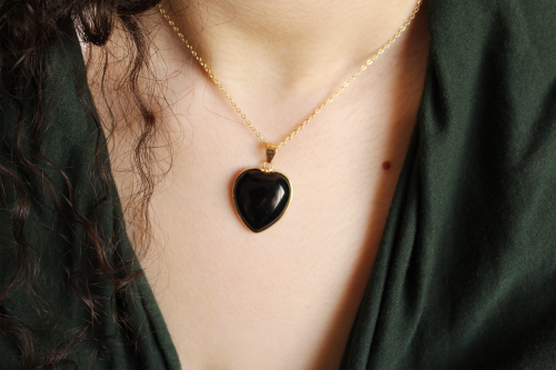 Black Agate Heart Shaped Pendant