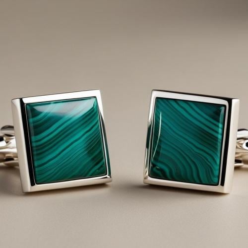 كبك فضة رجالي مع حجر المالاكيت