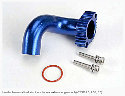 5287 Header, blue-anodized aluminum (for rear exhaust engines only) (TRX® 2.5, 2.5R, 3.3)