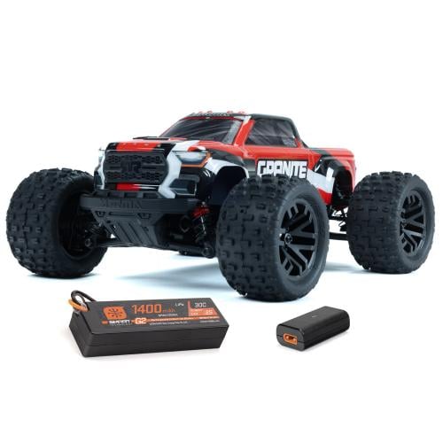 ARA2102T21/18 GRANITE GROM 4X4 RTR Brushed Monster Truck (Battery & Charger Included), Red