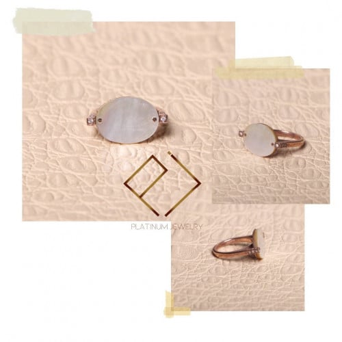 خاتم فضة عيار 925 مطلي ذهب اصفر و زركون و حجر طبيعي