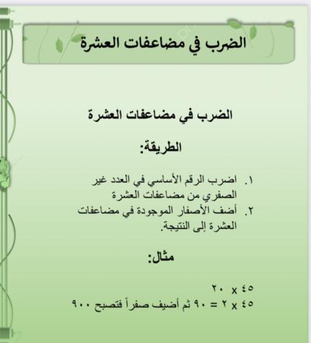 مطوية الضرب في مضاعفات العشرة الصف الرابع الابتدائ...
