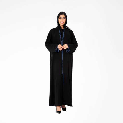 عباية لون أسود بتطريز أزرق