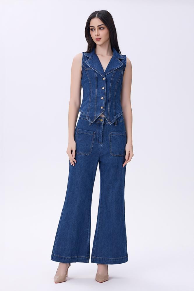 توب دنيم بدون أكمام بأزرار معدنية