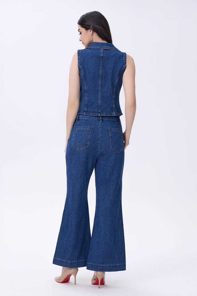 توب دنيم بدون أكمام بأزرار معدنية