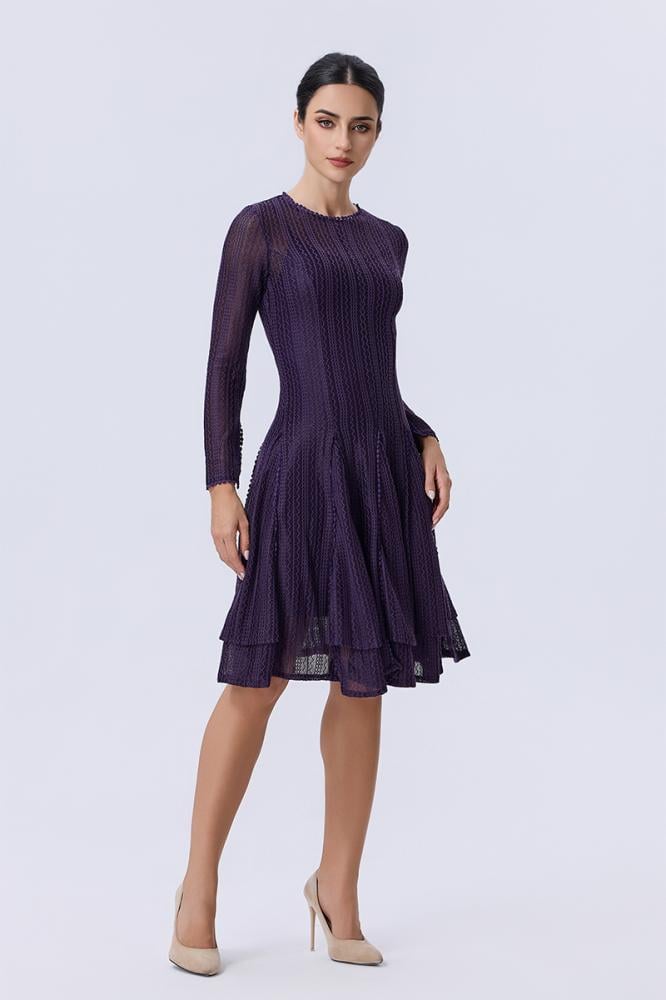 فستان دانتيل بنفسجي بأكمام طويلة