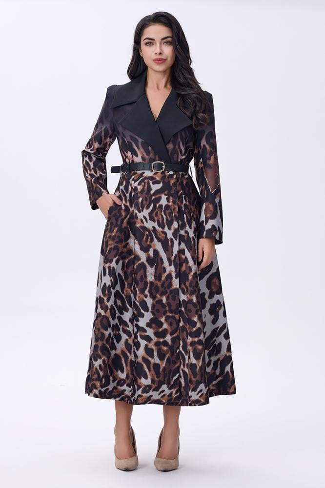 فستان بطبعة النمر مع حزام