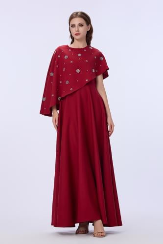 فستان كريب احمر داكن