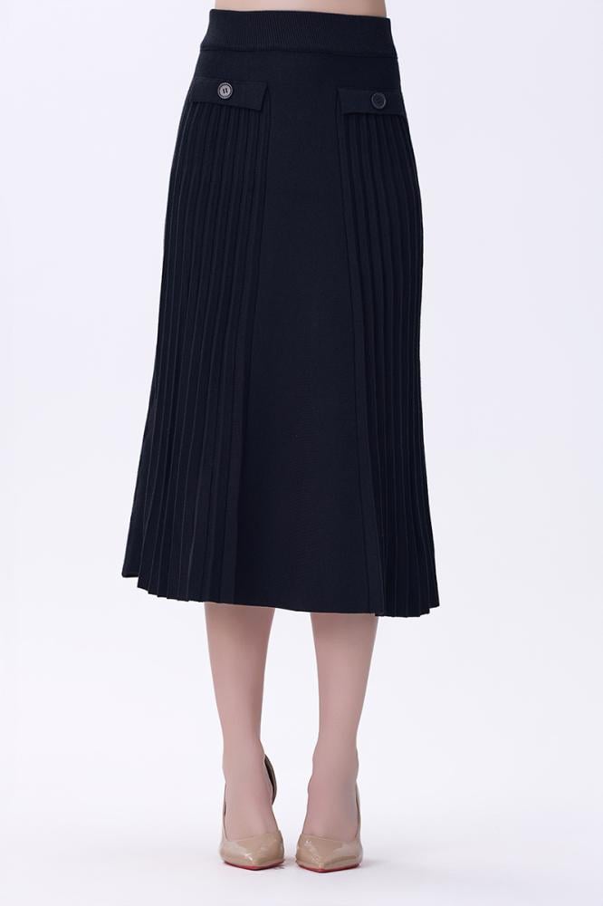 تنورة شتوي بليسيه سوداء بأزرار جانبية