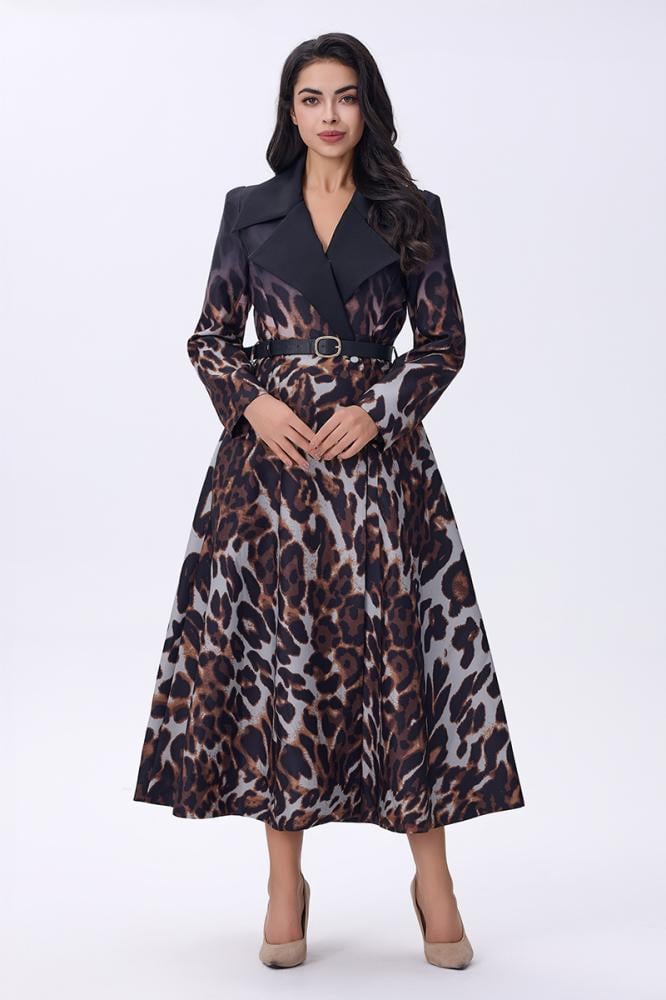 فستان بطبعة النمر مع حزام