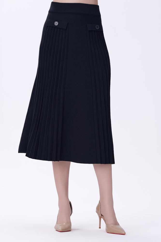 تنورة شتوي بليسيه سوداء بأزرار جانبية