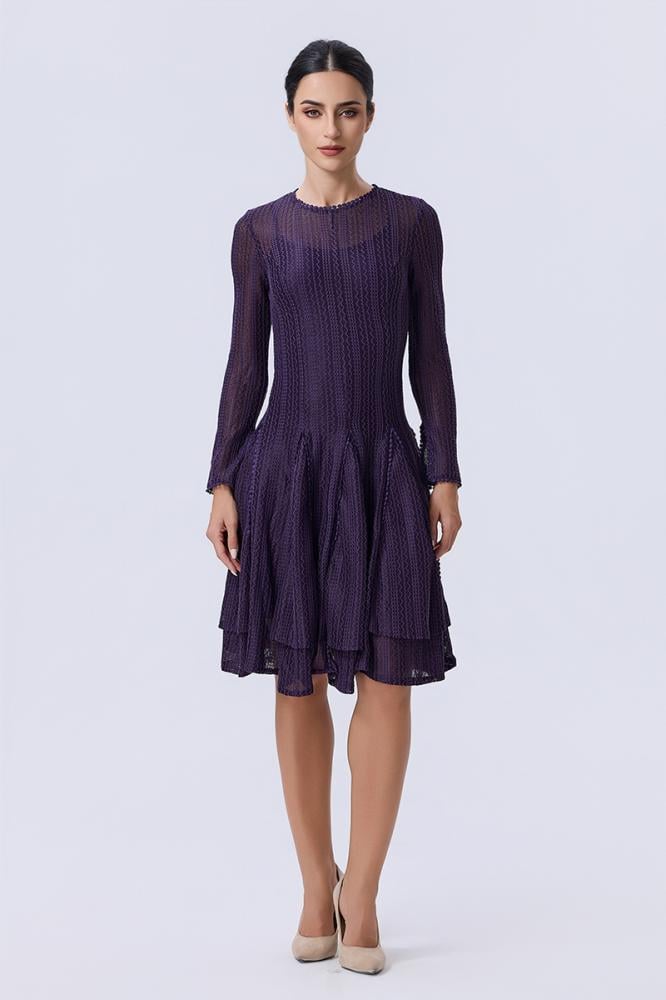فستان دانتيل بنفسجي بأكمام طويلة