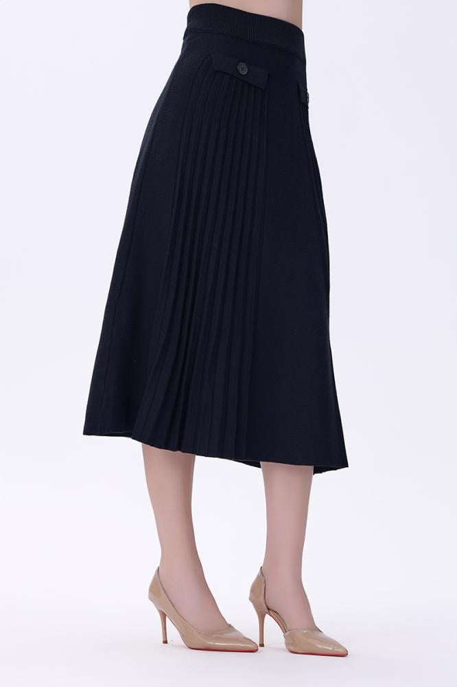 تنورة شتوي بليسيه سوداء بأزرار جانبية