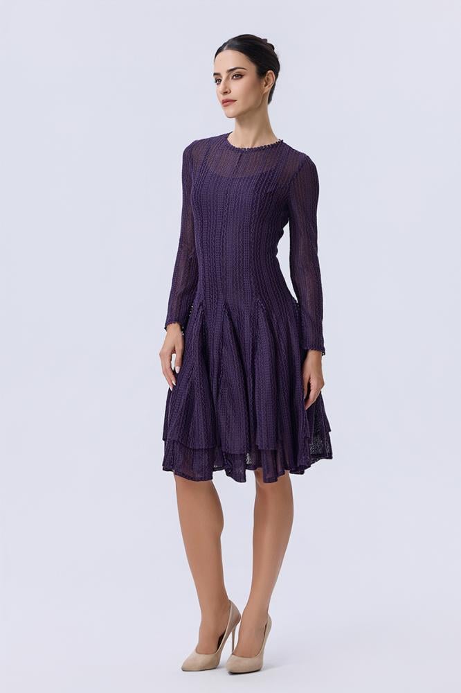 فستان دانتيل بنفسجي بأكمام طويلة