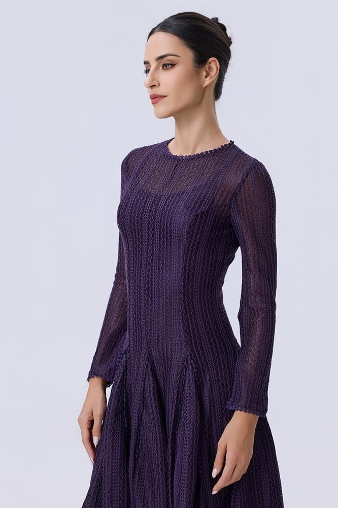 فستان دانتيل بنفسجي بأكمام طويلة