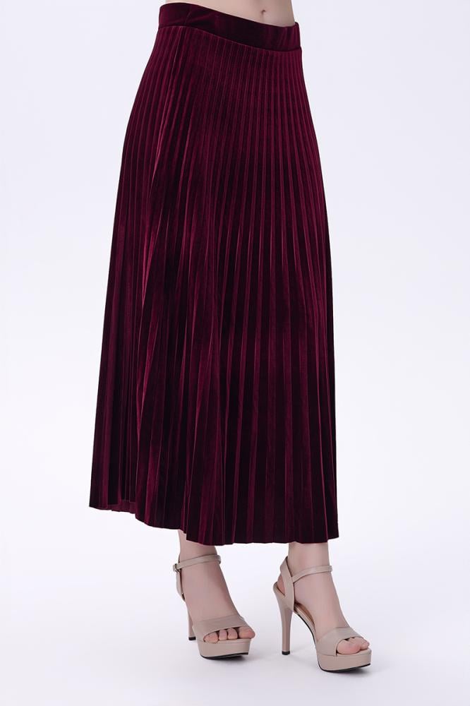 تنورة مخمل بليسيه بلون عنابي