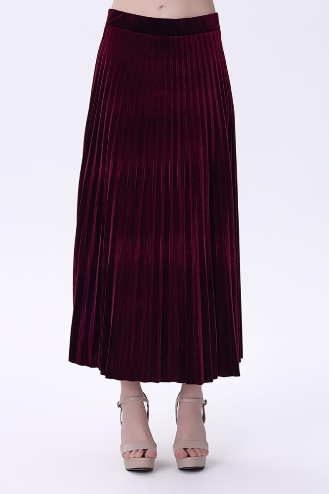 تنورة مخمل بليسيه بلون عنابي