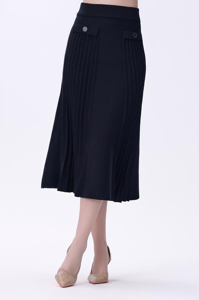 تنورة شتوي بليسيه سوداء بأزرار جانبية