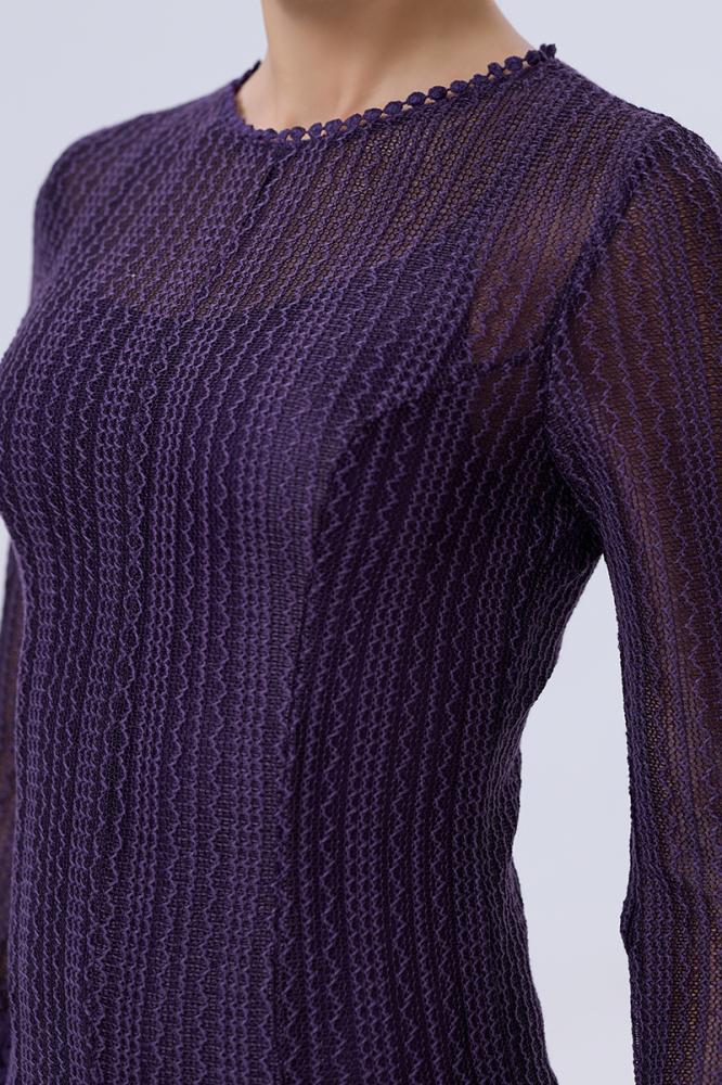 فستان دانتيل بنفسجي بأكمام طويلة