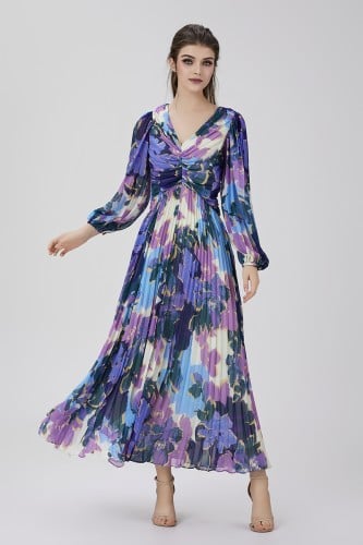 فستان شيفون بليسية مموج الألوان