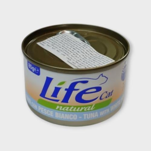 Life cat TUNA with WHITE FISH 85g معلبات أكل قطط