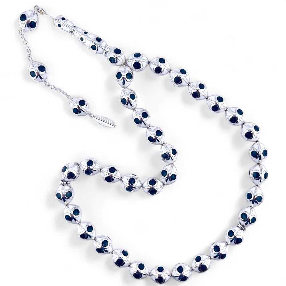 سبحة فضة مطعمة بحجر الأونكس الأسود الكريم الطبيعي و بودرة العاج - 13 ملي