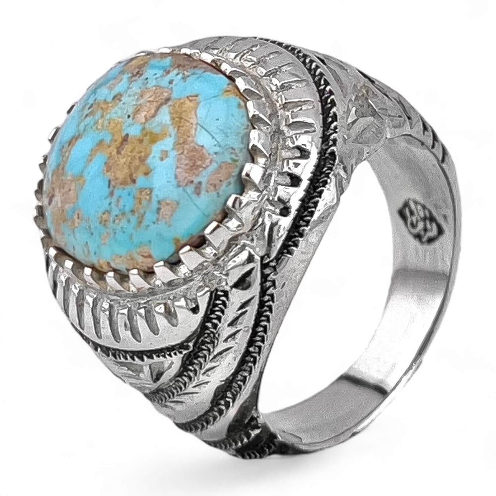 خاتم رجالي بحجر كريم فيروز نيشابوري – فضة عيار 950