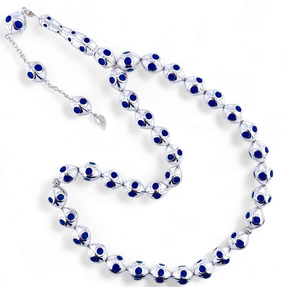 سبحة فضة مطعمة بحجر اللازورد و بودرة العاج - 13 ملي