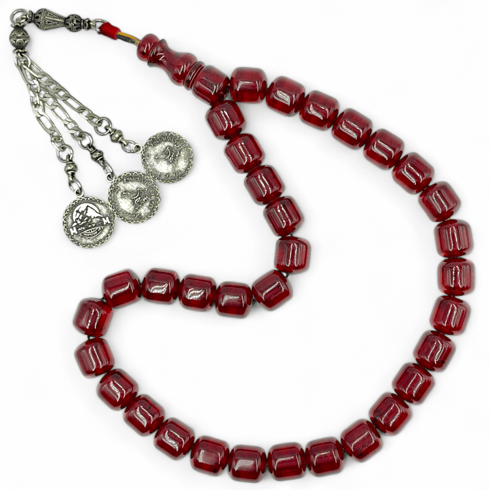 سبحة فاتوران صب جديد احمر عنابي شفاف 13 ملي