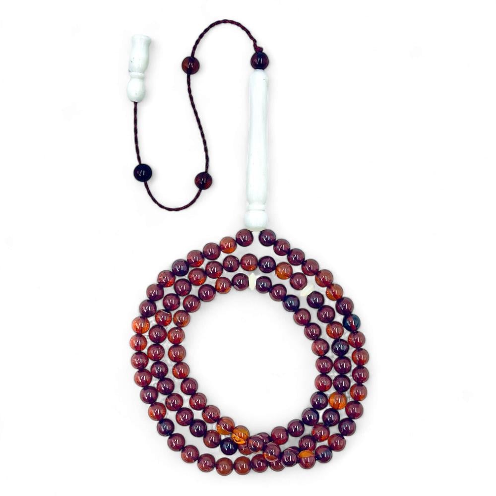 سبحة كهرمان بلطيقي طبيعي - 99 خرزة 5 ملي – بفواصل عظم الجمل وكركوشة تمليكه