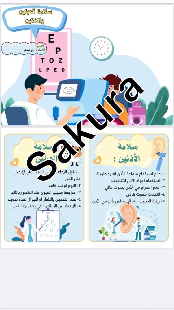 مطويه اسريه ( سلامة العينين والاذنين ) صف رابع ابتدائي الترم الاول