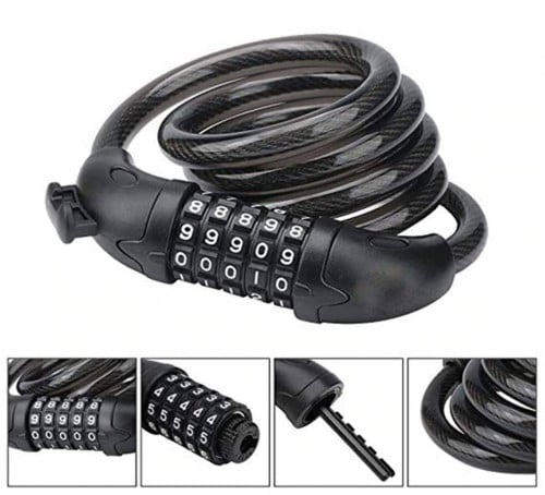 Bike Lock 5 Digit Code Combination Bicycle Security Lock  - قفل الدراجات الهوائية والنارية من ستانلس ستيل المغطي بالبلاستيك القوي والرقم السري