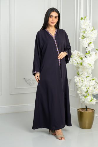 عباية كريب نواعم مطرز لون لافندر قصة كلوش