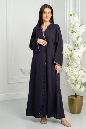 عباية كريب نواعم مطرز لون لافندر قصة كلوش