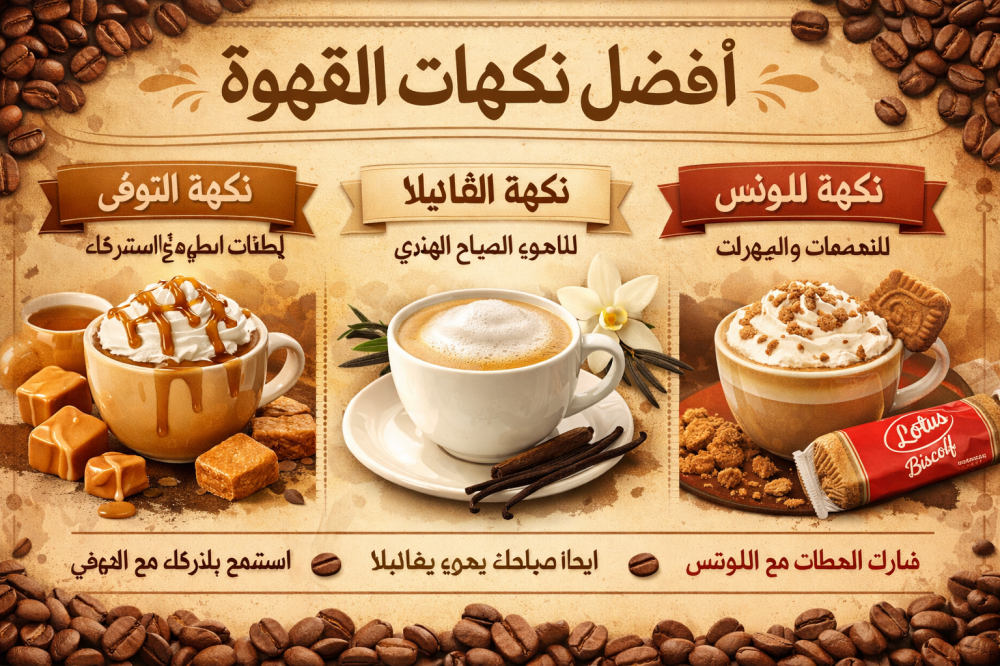 أفضل نكهات القهوة من توفي وفانيلا ولوتس و متى تستخدم كل نكهة