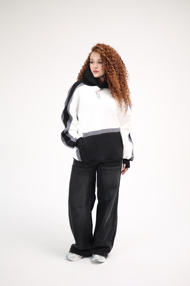 Black With white hoodie oversized - unisex