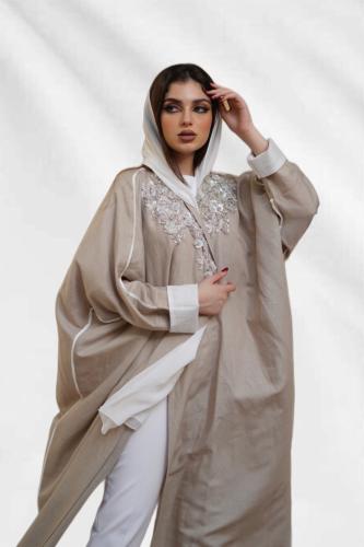L076-عباية لنن بيج بشت تطريز