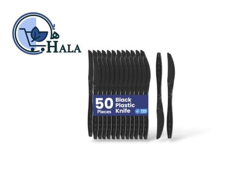 سكين طعام بلاستيك اسود 50 حبة
