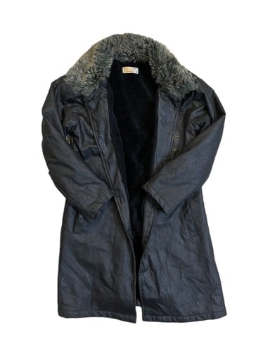 ‏Black Leather Jacket with Fur Collar