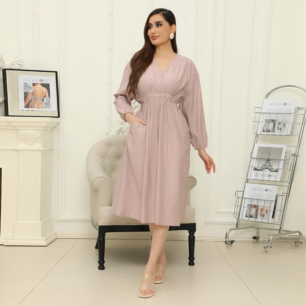 فستان نسائي ميدي ساده مخصر باكمام طويلة