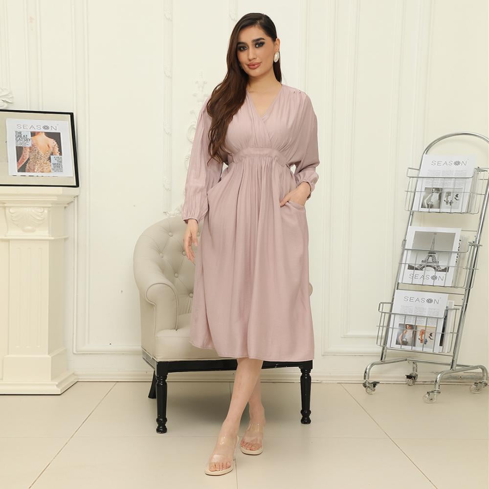 فستان نسائي ميدي ساده مخصر باكمام طويلة