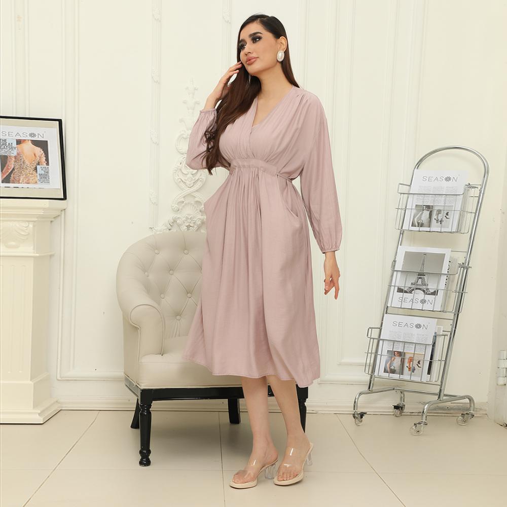 فستان نسائي ميدي ساده مخصر باكمام طويلة