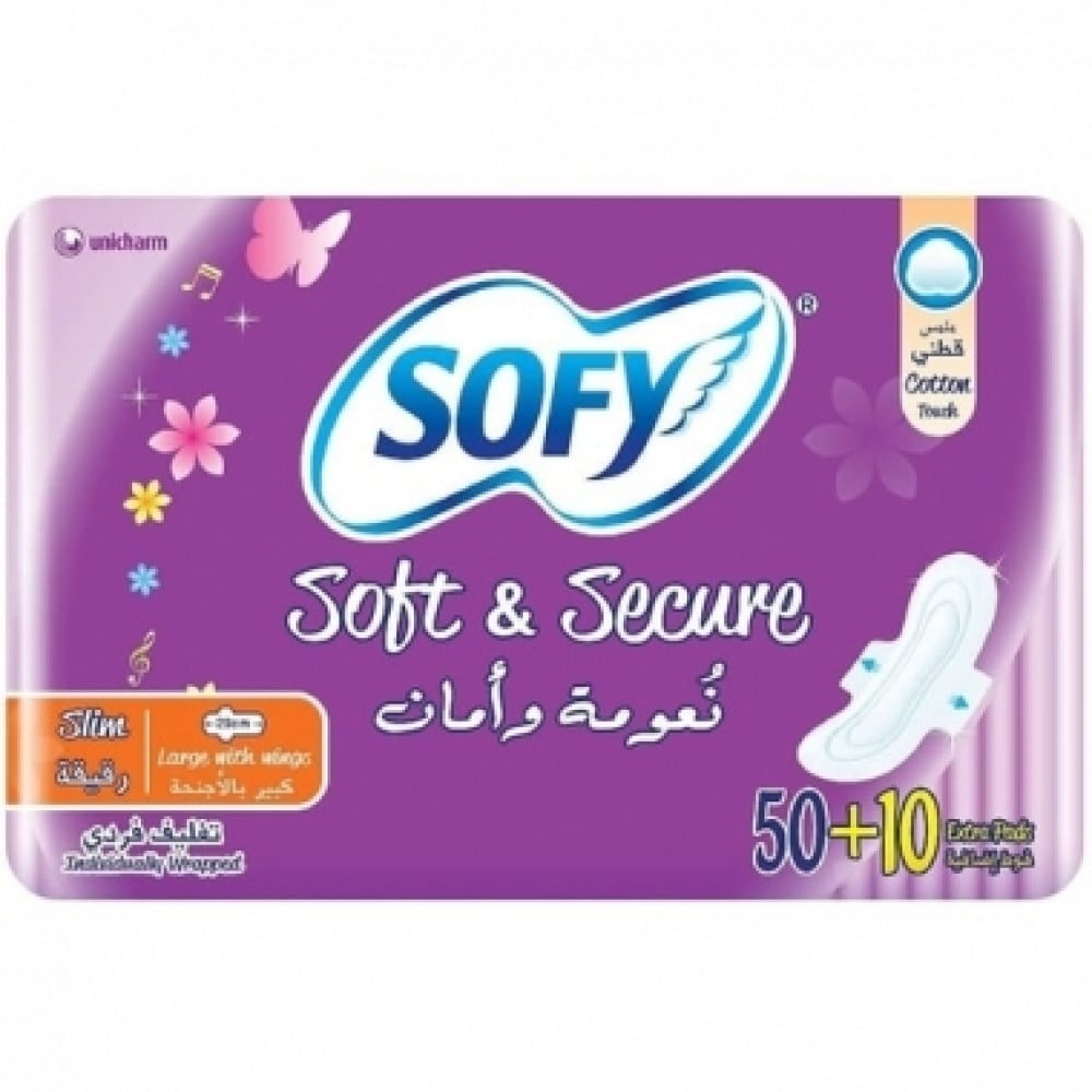 Sofy feminine pads, soft and safe, with wings, 50+10 pads - مصادر