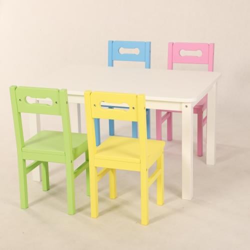 طاولة مستطيلة مع 4 كراسي ملونة