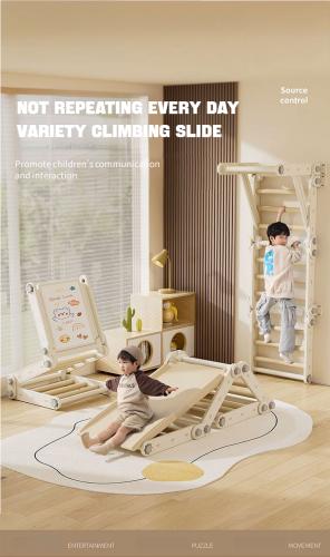 المجموعة الذهبية من جهاز التسلق ( زحليقة ، لوح رسم و طاولة مكعبات بدون  مكعبات  ) لون بني فاتح