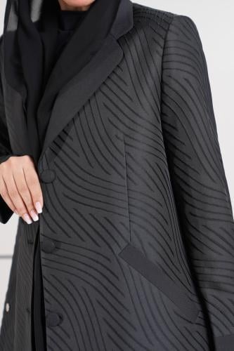 Black Jacquard Summer Blazer Abaya - عباية بليزر م...