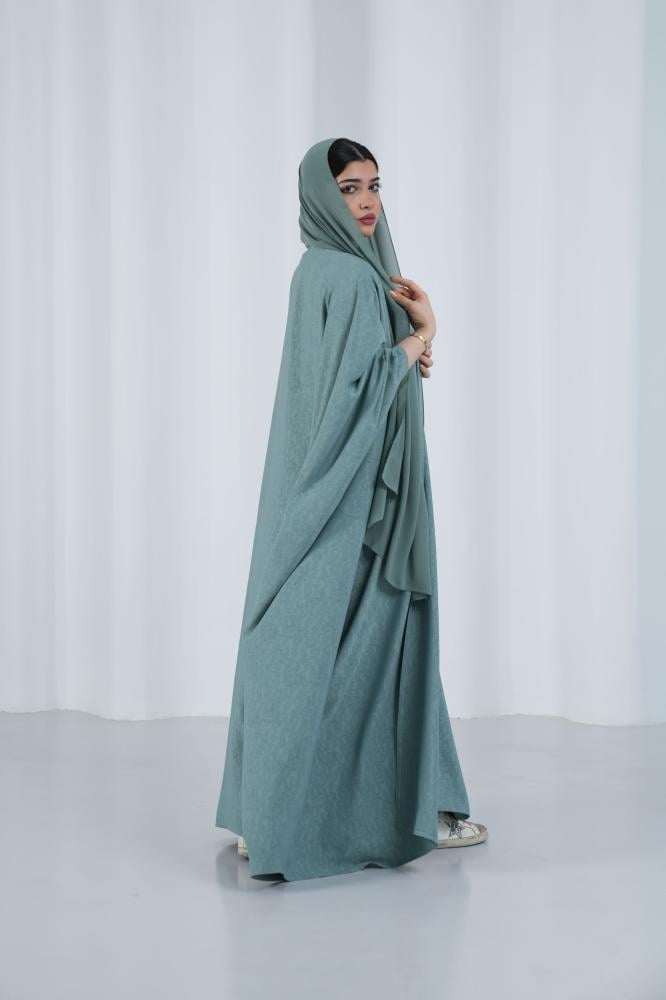 عباية بشت صيفية من خامة كريب مشجر برباط مخفي - تركواز