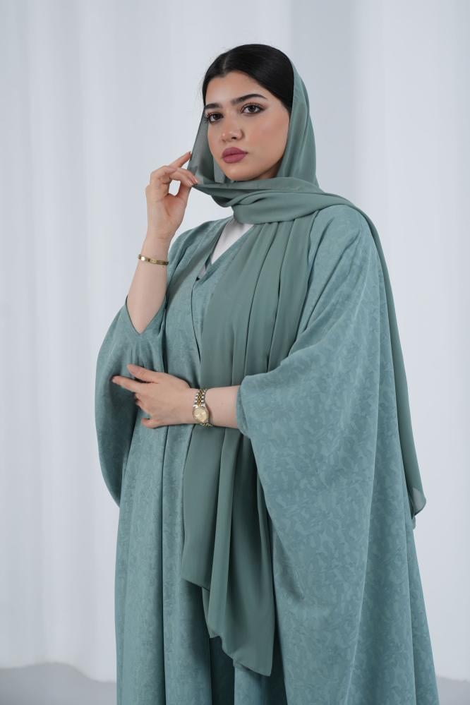 عباية بشت صيفية من خامة كريب مشجر برباط مخفي - تركواز