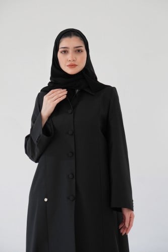 عباية بليزر أسود رسمي بياقة وأكمام عريضة وجيوب أما...