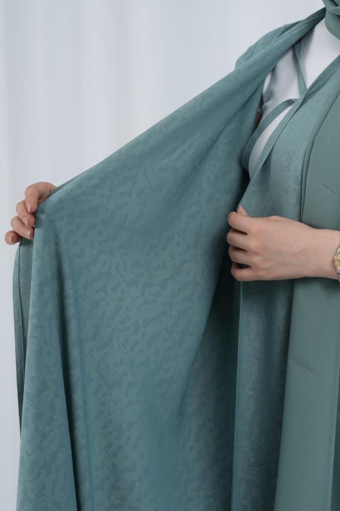 عباية بشت صيفية من خامة كريب مشجر برباط مخفي - تركواز